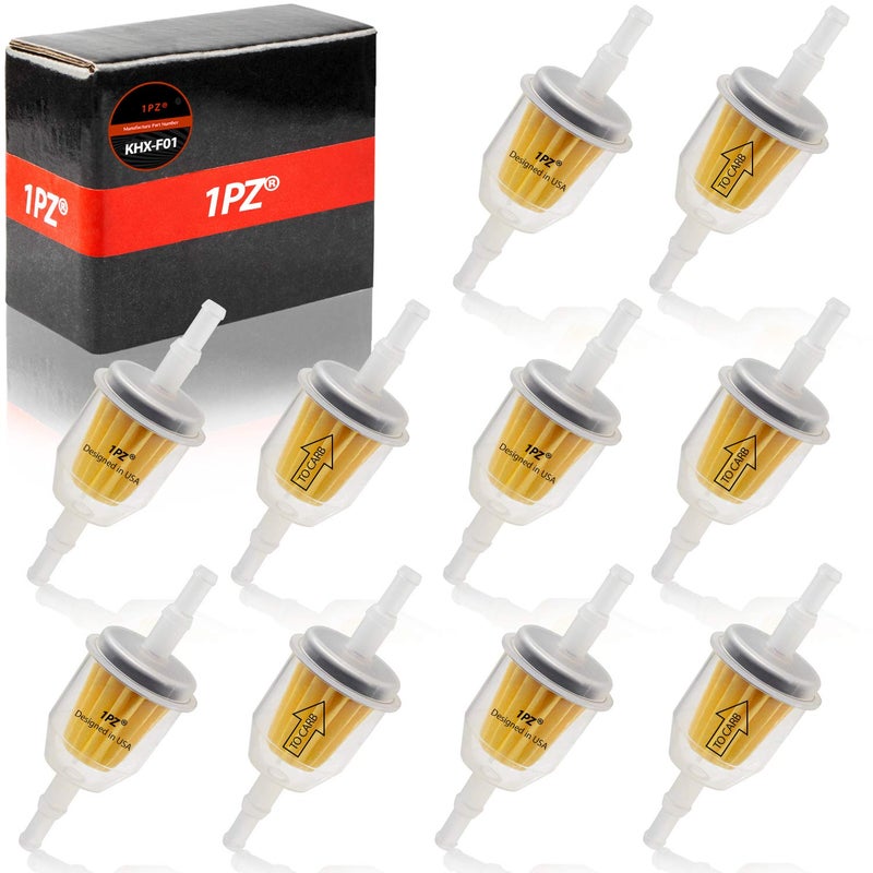 1PZ KHX-F01 Premium 1/4" and 5/16" inch Universal Fuel Filter Barbed Clear Replacement for Honda Kohler Toro Kawasaki Kohler Briggs & Stratton John Deere (Pack of 10) - Image 1